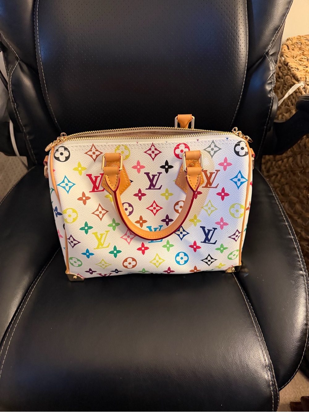 Multicolor White Canvas Speedy Mini Bag